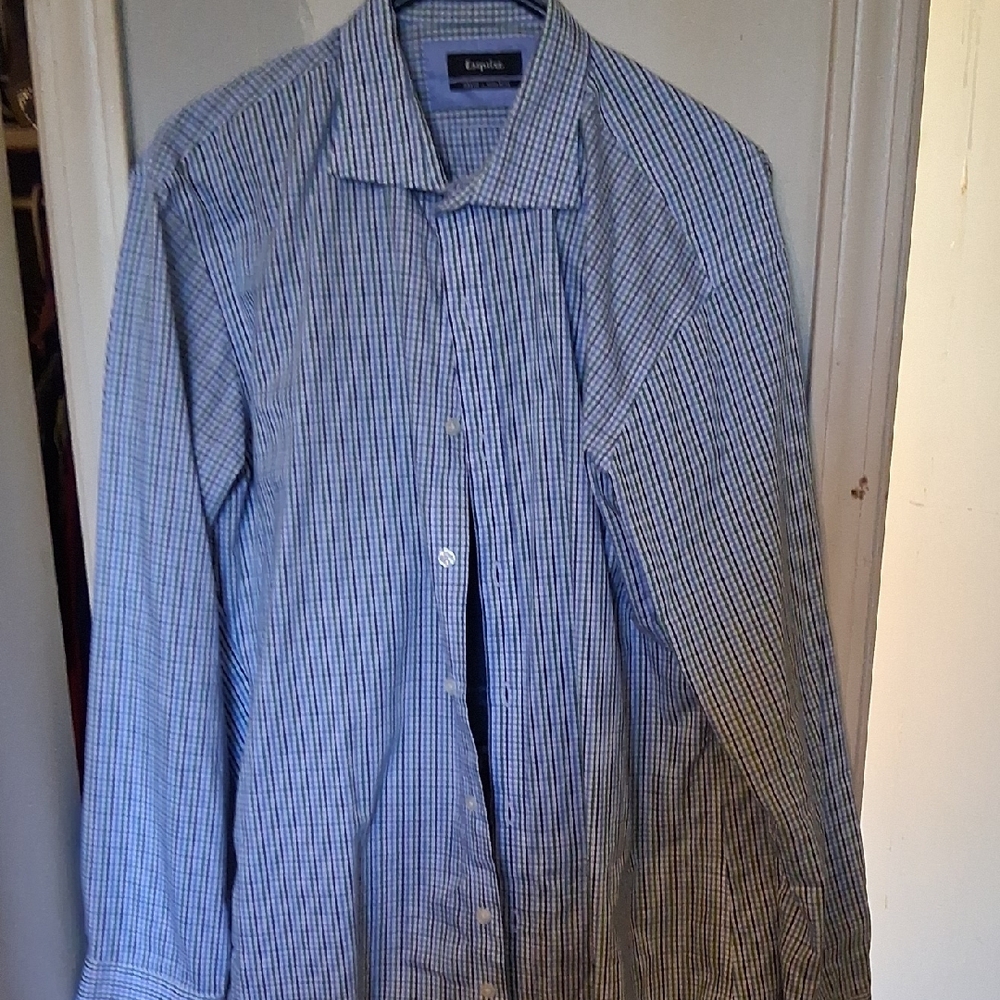 Express Blue Casual Button Down Shirt with Geometric Pattern